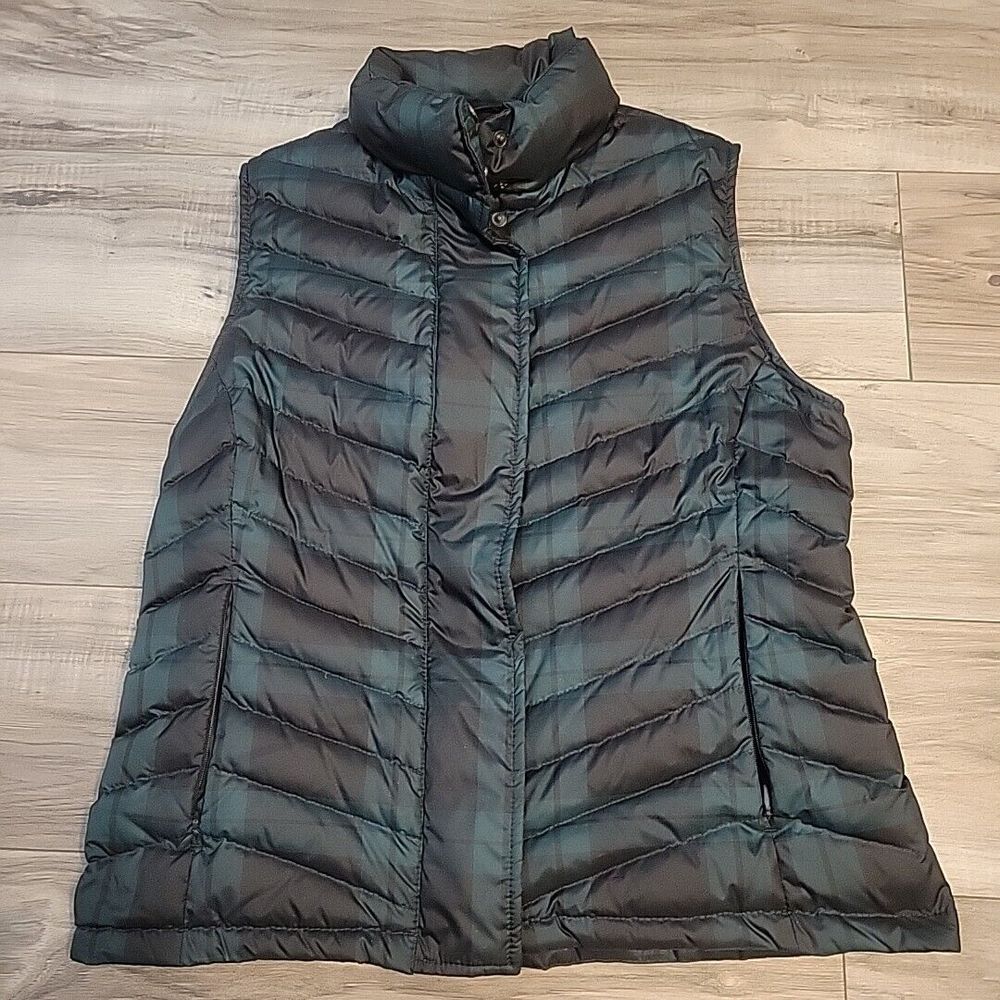 Talbots Puffer‎ Vest Womens SP Green Plaid Down Fill Jacket Full-Zip Snap
